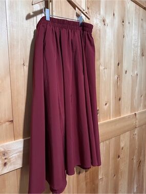 Belle Poque Burgundy Wine Red High Waist A-Line Pleated Midi Skirt Pockets